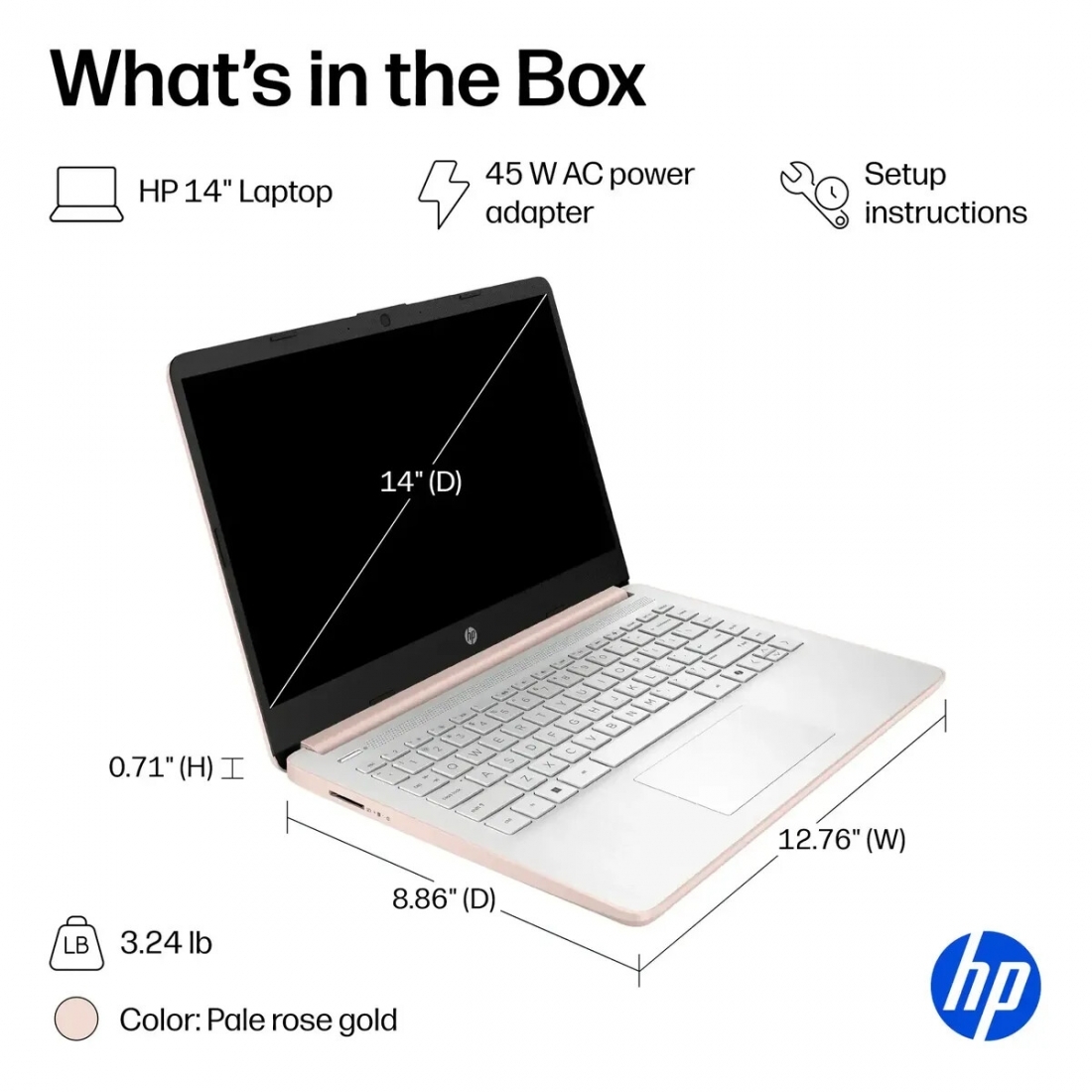HP 14 HD LapTop - Intel N150 Processor, 4GB RAM, 128GB UFS, Pale Rose 